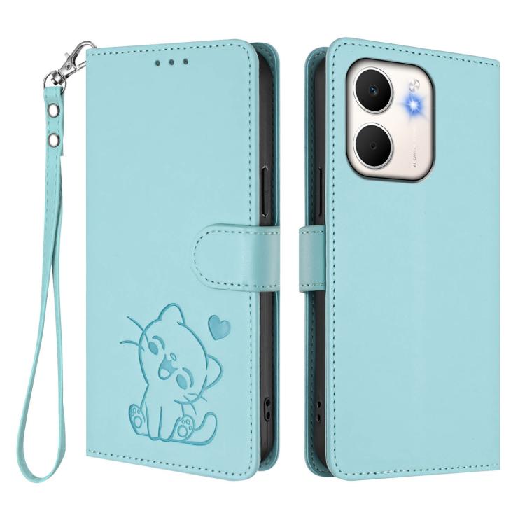 For OPPO A5x 5G / 4G Global Embossed Heart Cat Leather Phone Case with Hand Strap