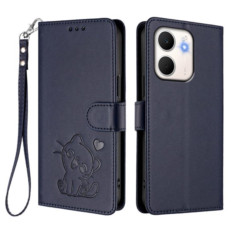 For OPPO A5x 5G / 4G Global Embossed Heart Cat Leather Phone Case with Hand Strap