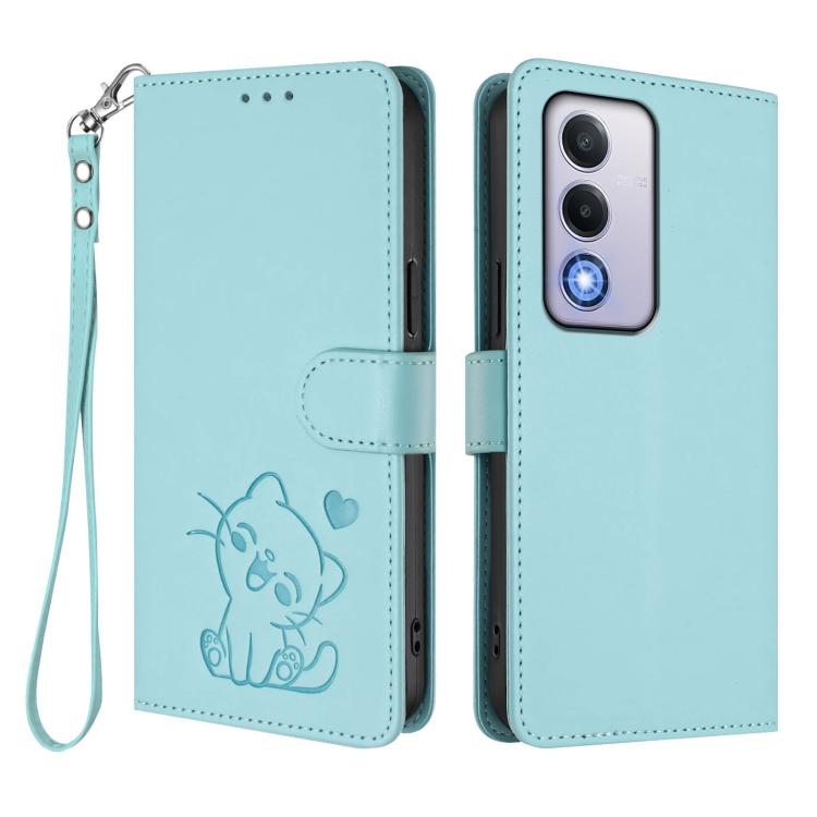 For OPPO A80 5G EU / K12x 5G Global Embossed Heart Cat Leather Phone Case with Hand Strap