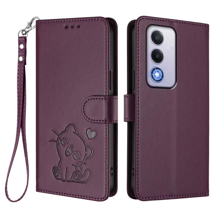 For OPPO A80 5G EU / K12x 5G Global Embossed Heart Cat Leather Phone Case with Hand Strap