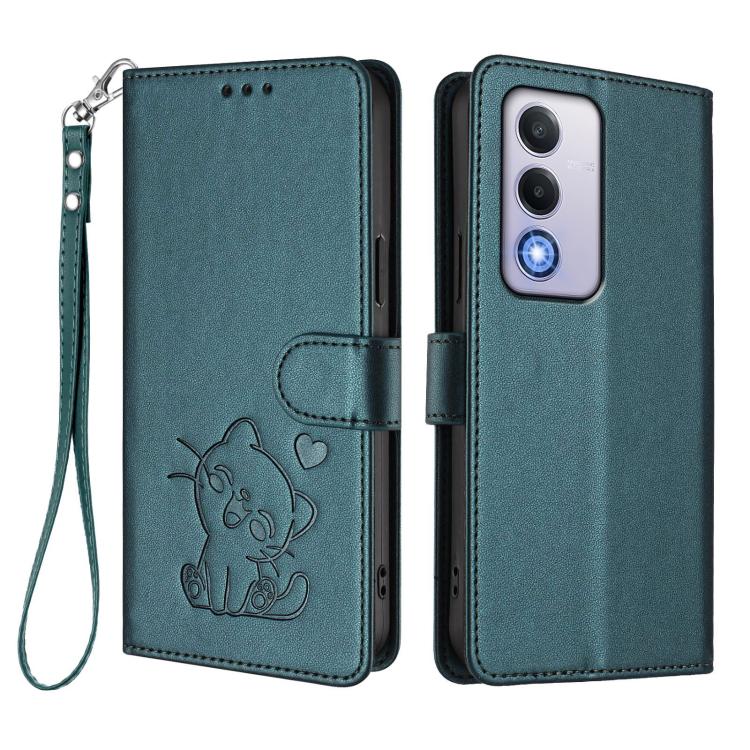 For OPPO A80 5G EU / K12x 5G Global Embossed Heart Cat Leather Phone Case with Hand Strap