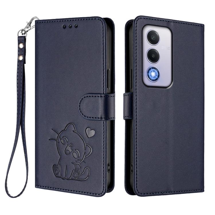 For OPPO A80 5G EU / K12x 5G Global Embossed Heart Cat Leather Phone Case with Hand Strap