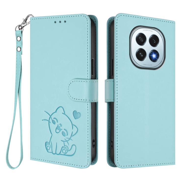 For OPPO F29 5G Global Embossed Heart Cat Leather Phone Case with Hand Strap