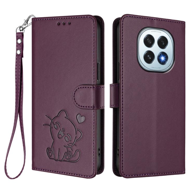 For OPPO F29 5G Global Embossed Heart Cat Leather Phone Case with Hand Strap