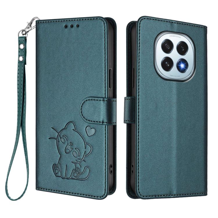 For OPPO F29 5G Global Embossed Heart Cat Leather Phone Case with Hand Strap