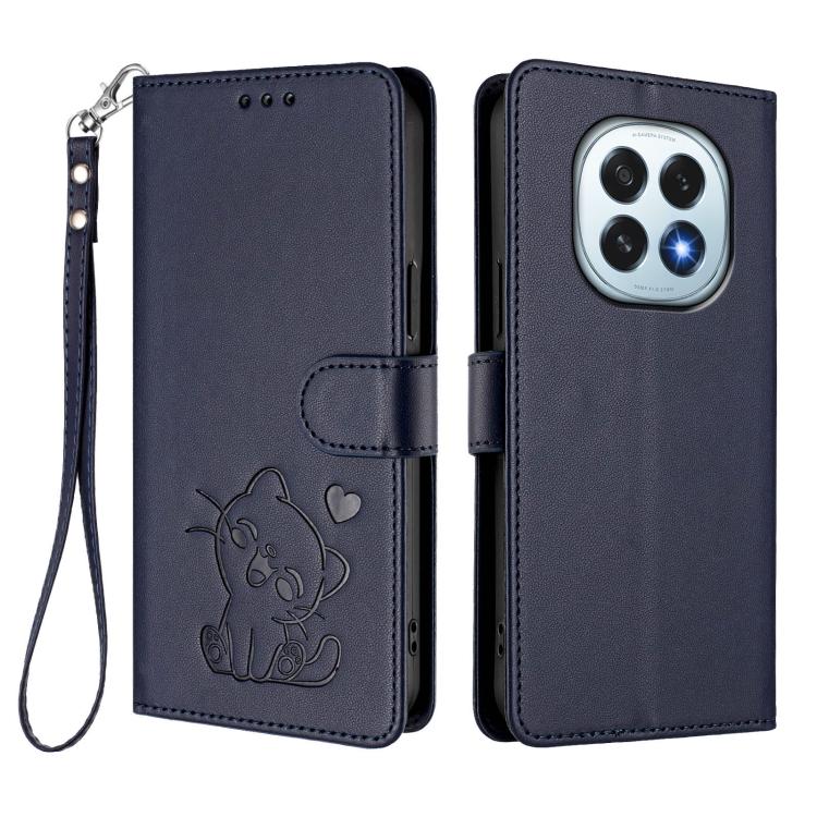 For OPPO F29 5G Global Embossed Heart Cat Leather Phone Case with Hand Strap