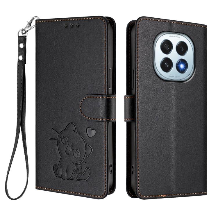 For OPPO F29 5G Global Embossed Heart Cat Leather Phone Case with Hand Strap