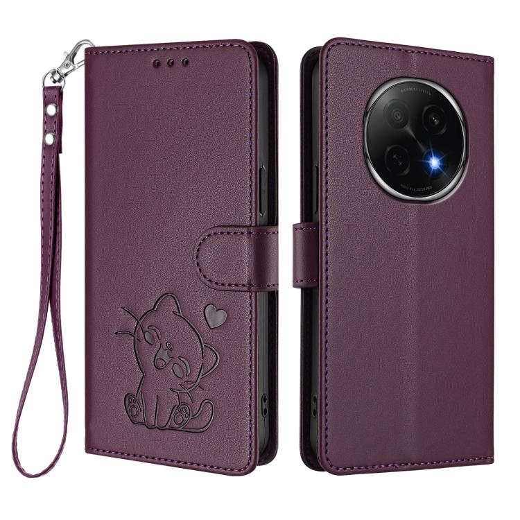 For OPPO F29 Pro 5G Global Embossed Heart Cat Leather Phone Case with Hand Strap