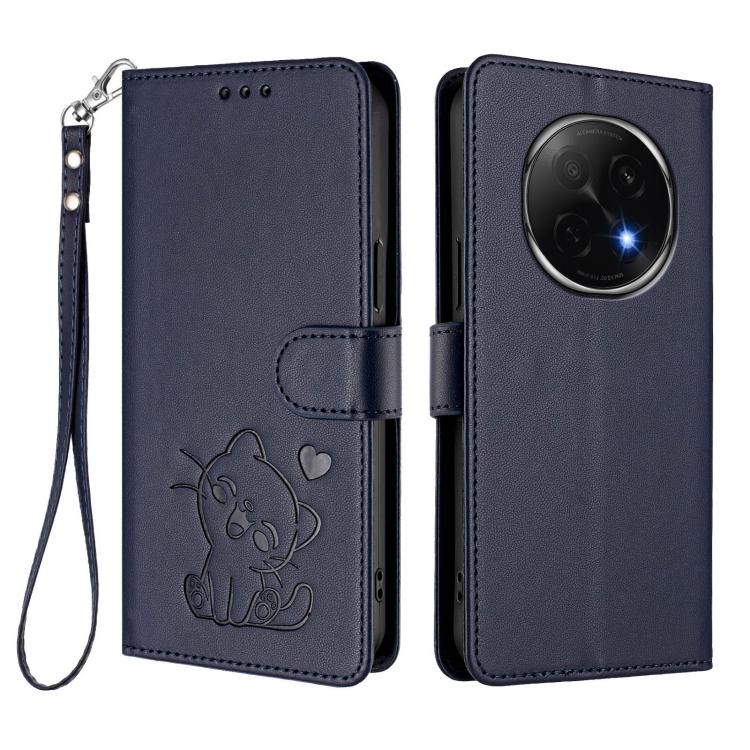For OPPO F29 Pro 5G Global Embossed Heart Cat Leather Phone Case with Hand Strap