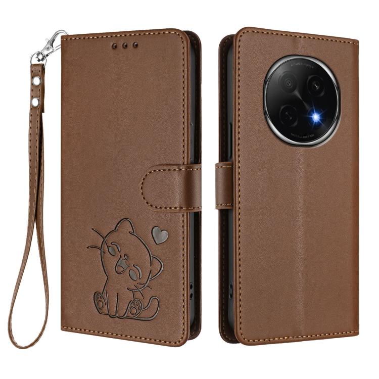 For OPPO F29 Pro 5G Global Embossed Heart Cat Leather Phone Case with Hand Strap