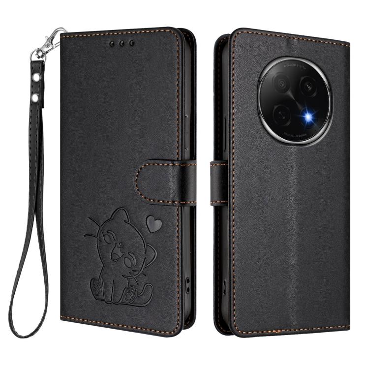 For OPPO F29 Pro 5G Global Embossed Heart Cat Leather Phone Case with Hand Strap