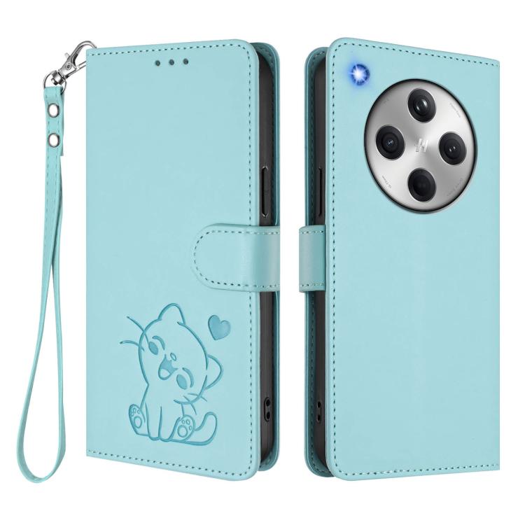 For OPPO Find X8 5G Embossed Heart Cat Leather Phone Case with Hand Strap