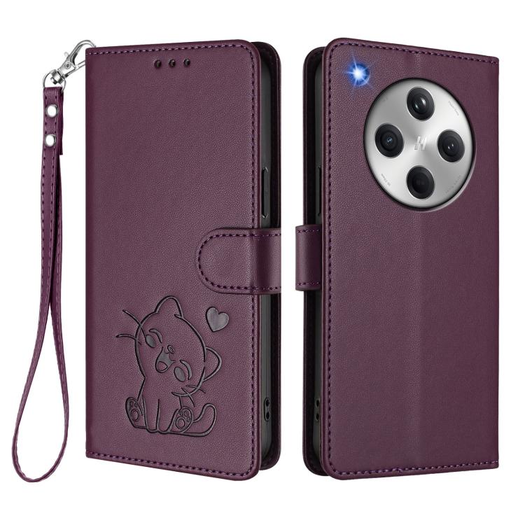 For OPPO Find X8 5G Embossed Heart Cat Leather Phone Case with Hand Strap