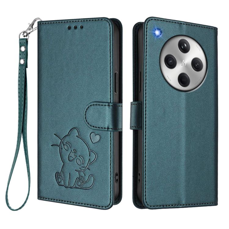 For OPPO Find X8 5G Embossed Heart Cat Leather Phone Case with Hand Strap