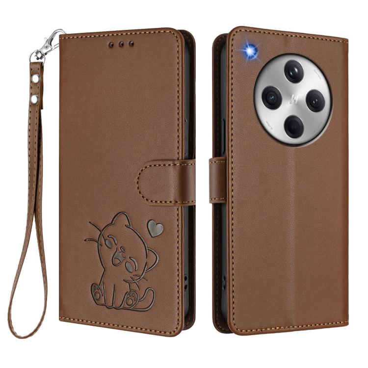 For OPPO Find X8 5G Embossed Heart Cat Leather Phone Case with Hand Strap