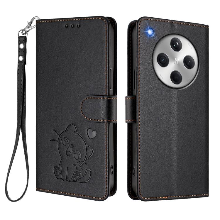 For OPPO Find X8 5G Embossed Heart Cat Leather Phone Case with Hand Strap