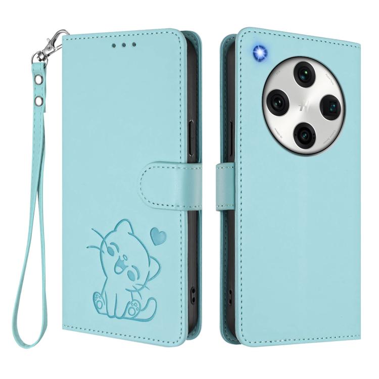 For OPPO Find X8 Pro 5G Embossed Heart Cat Leather Phone Case with Hand Strap