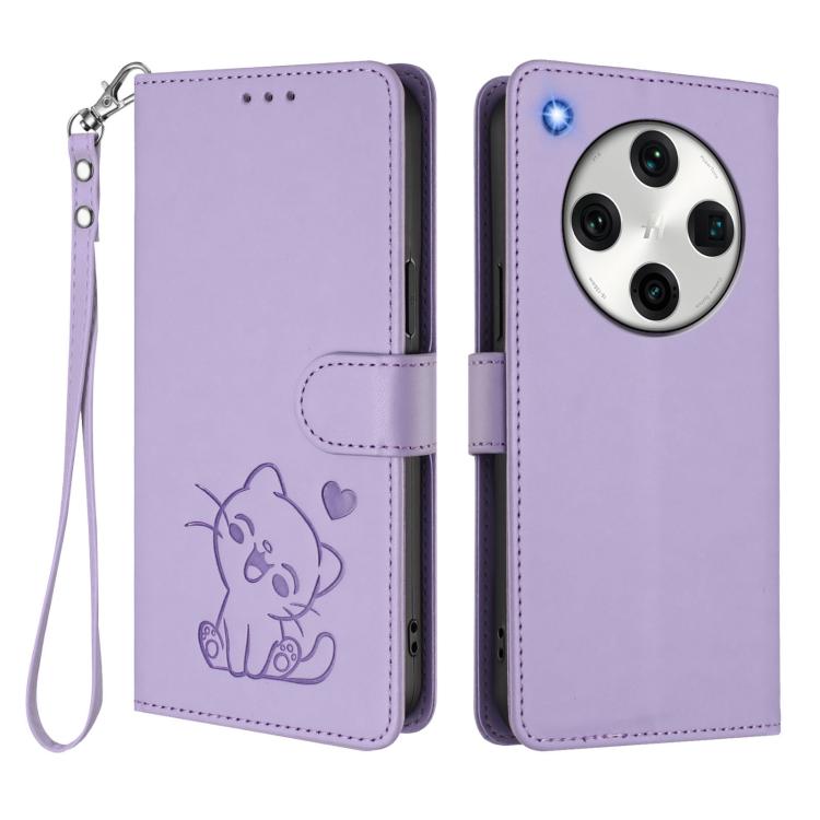 For OPPO Find X8 Pro 5G Embossed Heart Cat Leather Phone Case with Hand Strap
