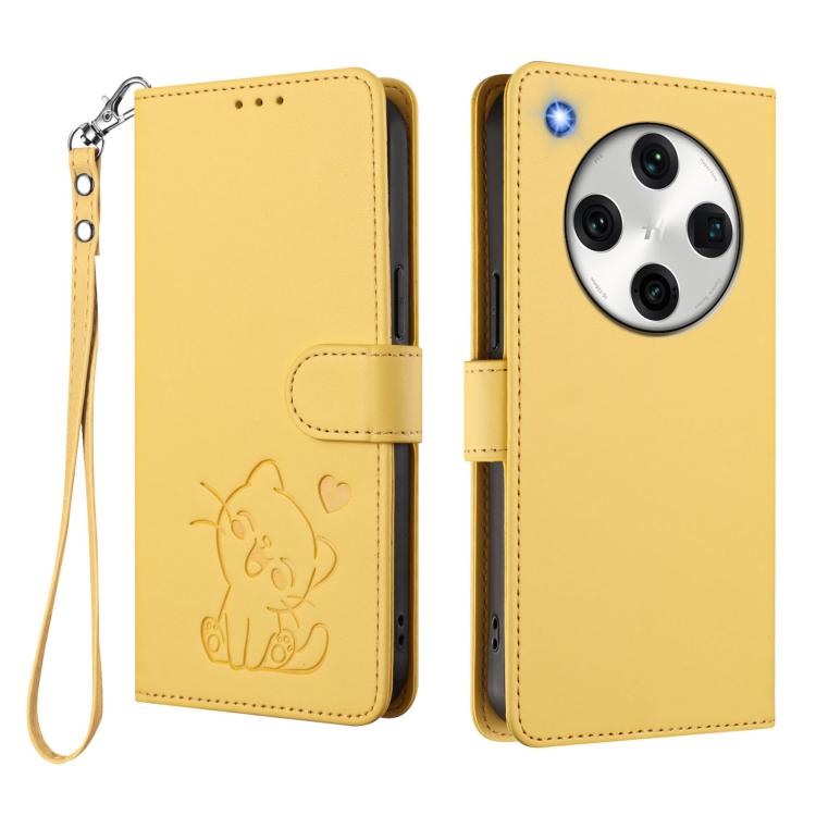 For OPPO Find X8 Pro 5G Embossed Heart Cat Leather Phone Case with Hand Strap