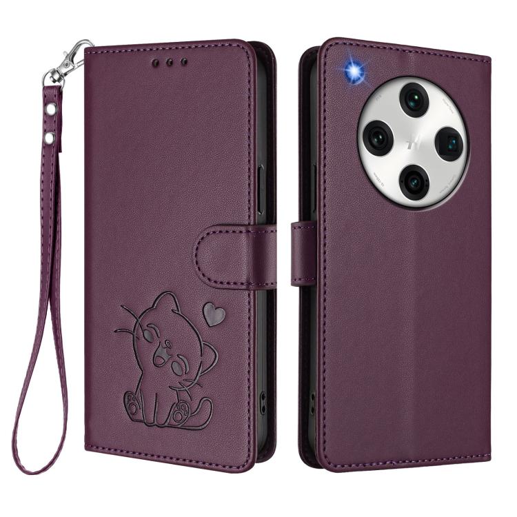 For OPPO Find X8 Pro 5G Embossed Heart Cat Leather Phone Case with Hand Strap