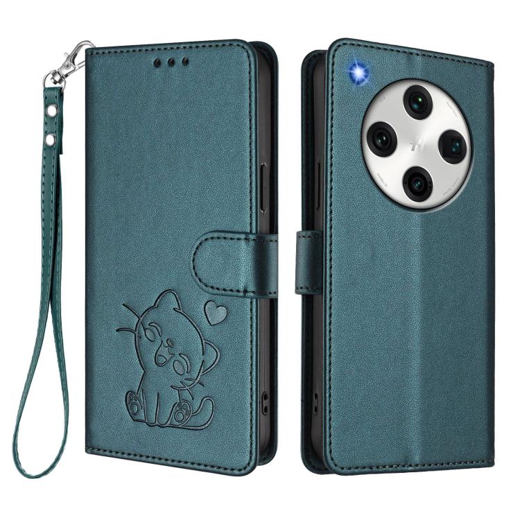 For OPPO Find X8 Pro 5G Embossed Heart Cat Leather Phone Case with Hand Strap
