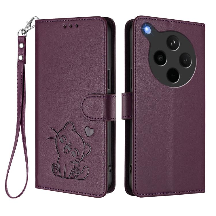 For OPPO Find X8s+ 5G Embossed Heart Cat Leather Phone Case with Hand Strap