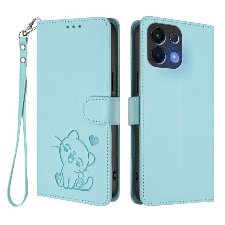 For OPPO K13 India Embossed Heart Cat Leather Phone Case with Hand Strap