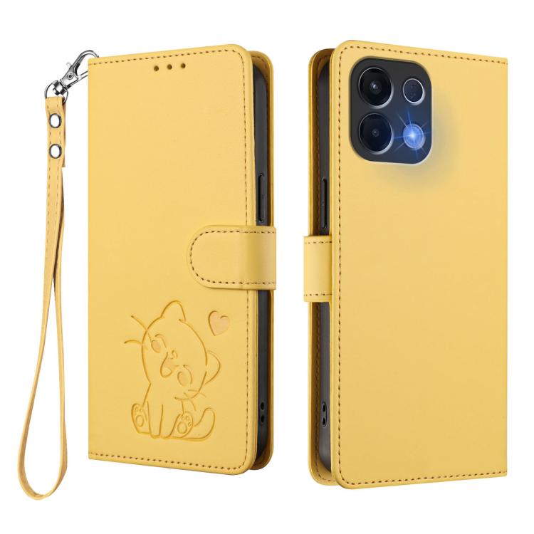 For OPPO K13 India Embossed Heart Cat Leather Phone Case with Hand Strap