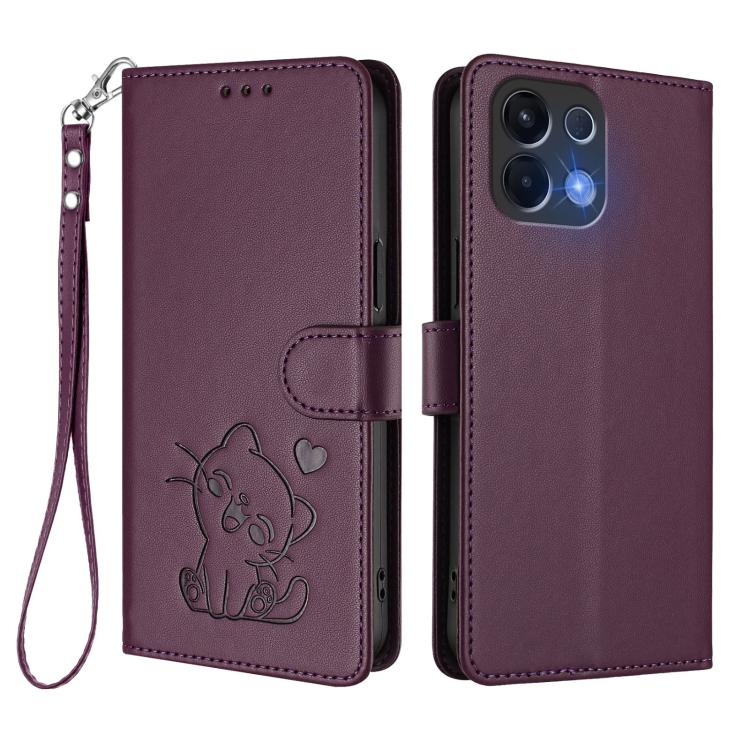 For OPPO K13 India Embossed Heart Cat Leather Phone Case with Hand Strap