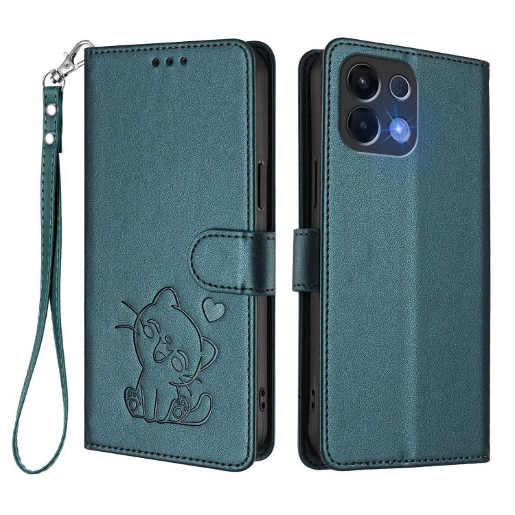 For OPPO K13 India Embossed Heart Cat Leather Phone Case with Hand Strap