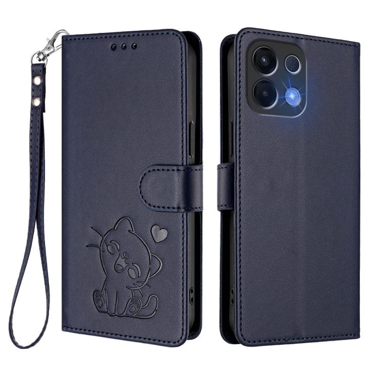 For OPPO K13 India Embossed Heart Cat Leather Phone Case with Hand Strap