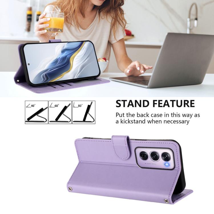For OPPO Reno12 Pro 5G Global Embossed Heart Cat Leather Phone Case with Hand Strap