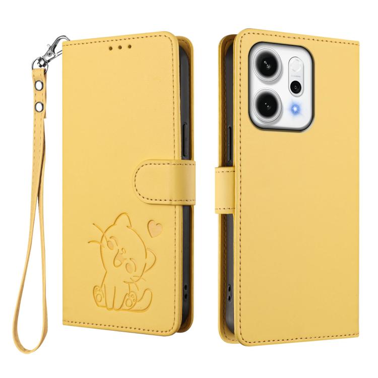 For OPPO Reno14 Pro 5G Embossed Heart Cat Leather Phone Case with Hand Strap