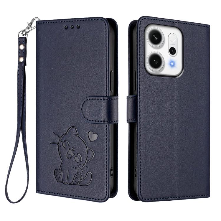 For OPPO Reno14 Pro 5G Embossed Heart Cat Leather Phone Case with Hand Strap