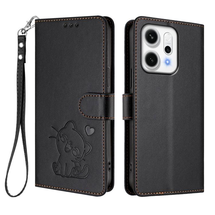 For OPPO Reno14 Pro 5G Embossed Heart Cat Leather Phone Case with Hand Strap