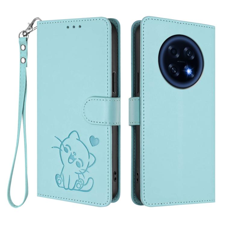 For OPPO A6 GT 5G Embossed Heart Cat Leather Phone Case with Hand Strap