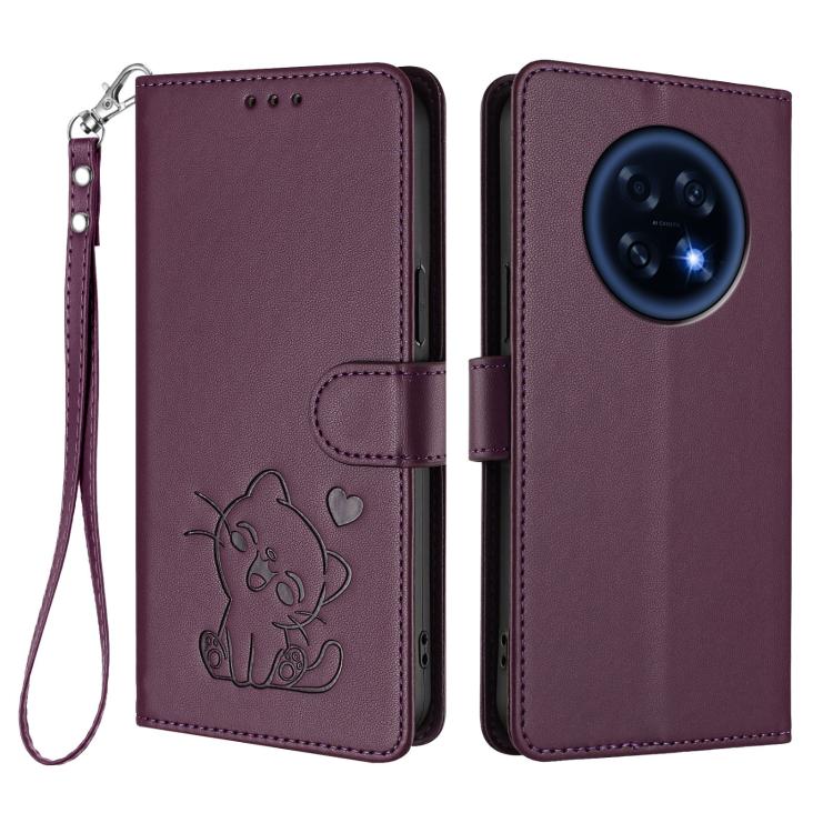 For OPPO A6 GT 5G Embossed Heart Cat Leather Phone Case with Hand Strap