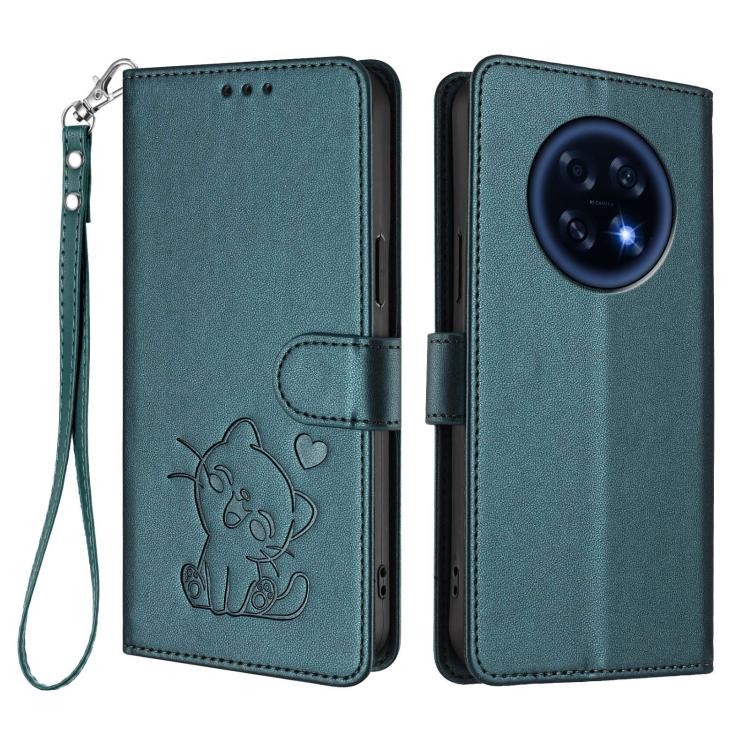 For OPPO A6 GT 5G Embossed Heart Cat Leather Phone Case with Hand Strap
