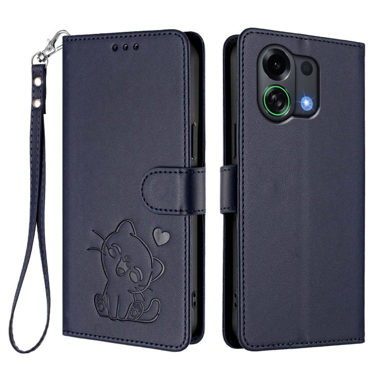 For OPPO K13 Turbo 5G Embossed Heart Cat Leather Phone Case with Hand Strap