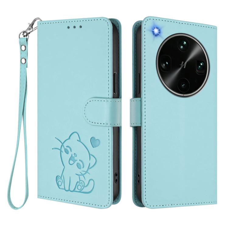For OPPO Find X9 Ultra Embossed Heart Cat Leather Phone Case with Hand Strap