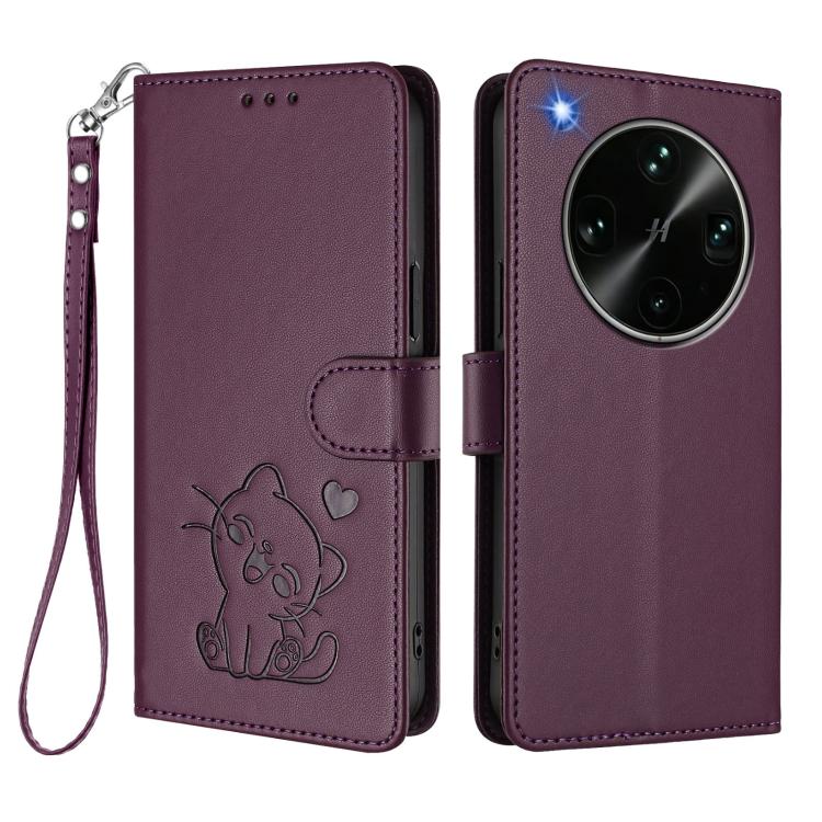 For OPPO Find X9 Ultra Embossed Heart Cat Leather Phone Case with Hand Strap