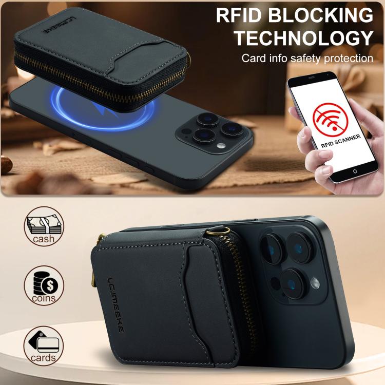 LC.IMEEKE L6 Magnetic RFID Zipper Leather Card Bag