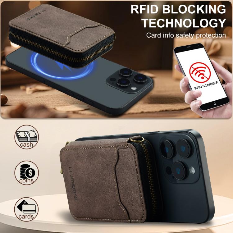 LC.IMEEKE L6 Magnetic RFID Zipper Leather Card Bag