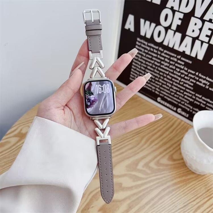 For Apple Watch 42 / 44 / 45 / 46 / 49mm xDfind V-shaped Metal Hybrid Leather Watch Band
