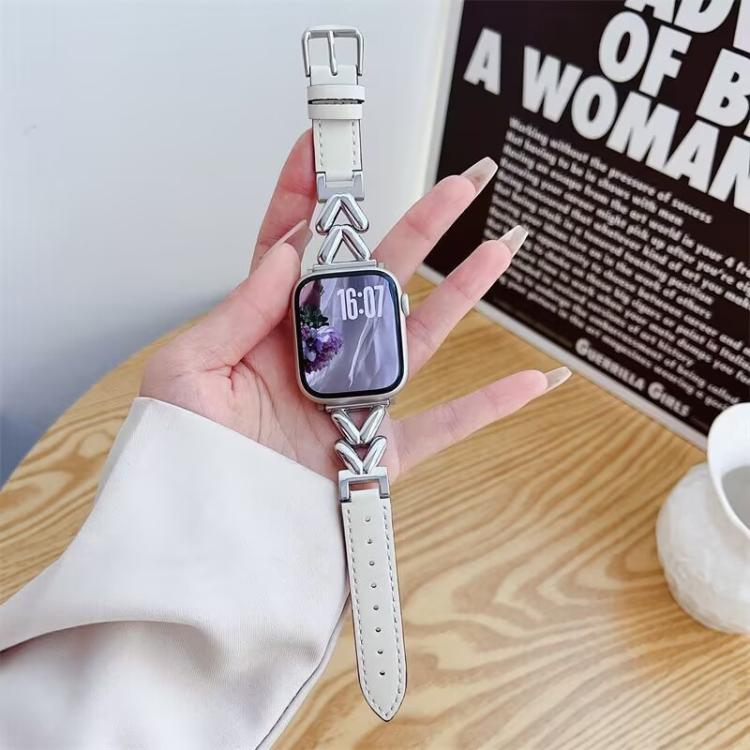 For Apple Watch 38 / 40 / 41 / S10 42mm xDfind V-shaped Metal Hybrid Leather Watch Band
