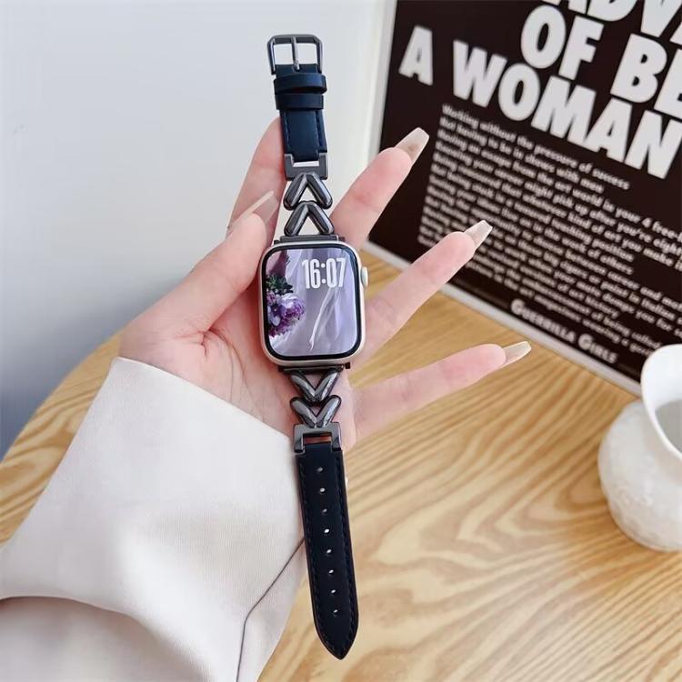 For Apple Watch 38 / 40 / 41 / S10 42mm xDfind V-shaped Metal Hybrid Leather Watch Band