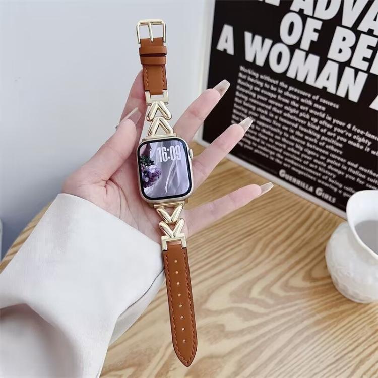 For Apple Watch 38 / 40 / 41 / S10 42mm xDfind V-shaped Metal Hybrid Leather Watch Band