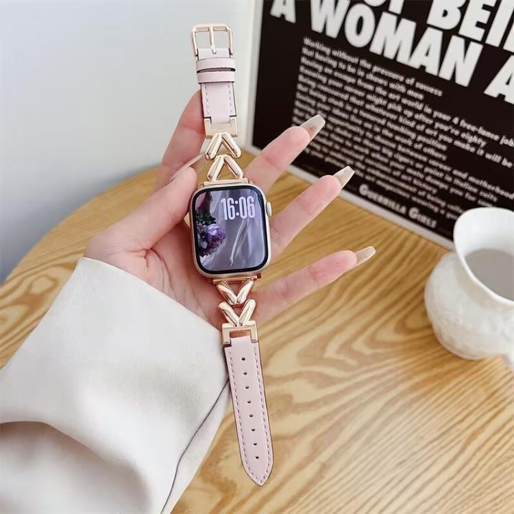 For Apple Watch 38 / 40 / 41 / S10 42mm xDfind V-shaped Metal Hybrid Leather Watch Band