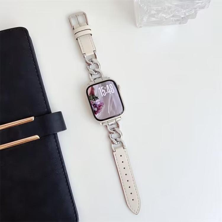 For Apple Watch 42 / 44 / 45 / 46 / 49mm xDfind Denim Chain Metal Hybrid Leather Watch Band