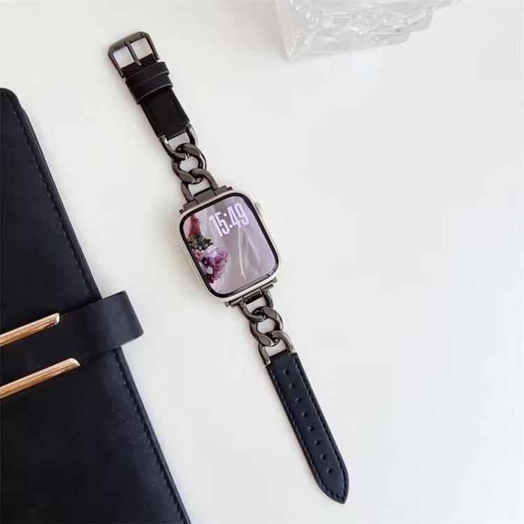 For Apple Watch 42 / 44 / 45 / 46 / 49mm xDfind Denim Chain Metal Hybrid Leather Watch Band